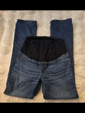 Maternity Dark Blue Stretch Denim Jeans with Black Waist Panel